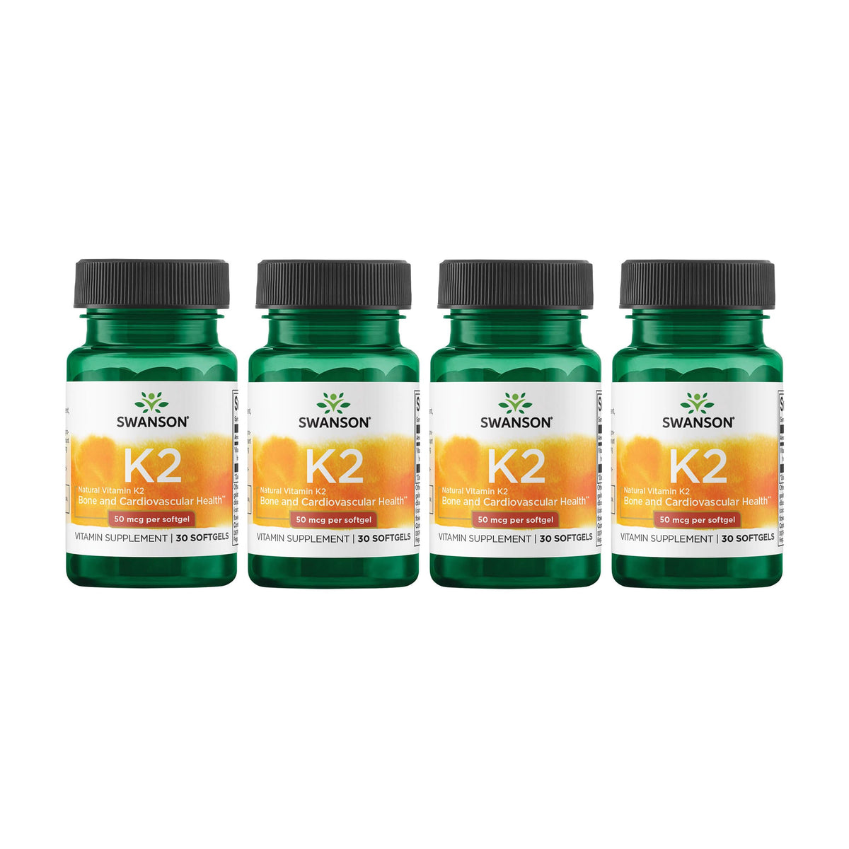 Front view of Swanson Vitamin K2 bottle (50 mcg Menaquinone-7 from Natto) 30 softgels