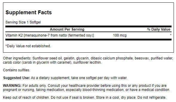 Swanson Vitamin K2 MK-7 bottle back label