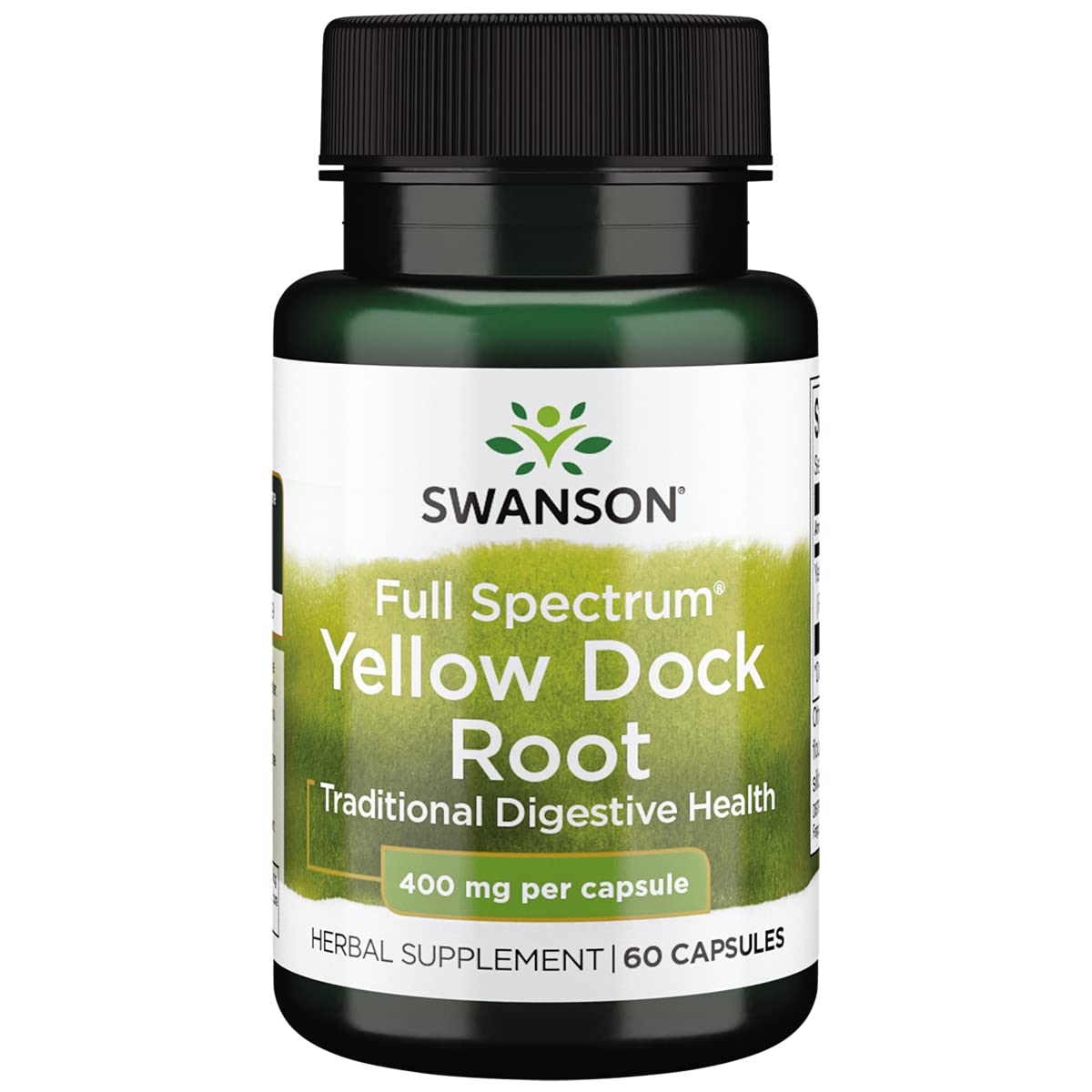 Bottle label: Swanson Full Spectrum Yellow Dock Root 400 mg, 60 capsules