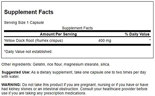 Close-up of yellow dock root capsules in a blister pack