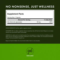 Supplement facts panel for Swanson Zinc Gluconate