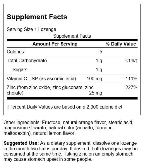 Orange and lemon-flavored Swanson Zinc & Vitamin C Lozenges lozenges