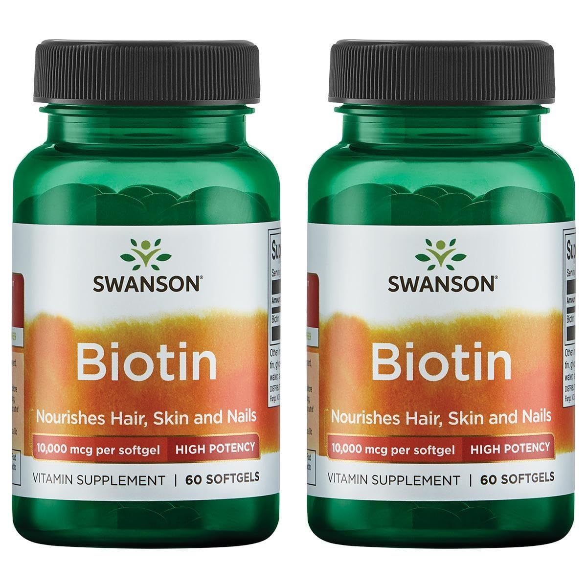 Swanson Biotin High Potency 10,000 mcg 60 sgels - 2 pack