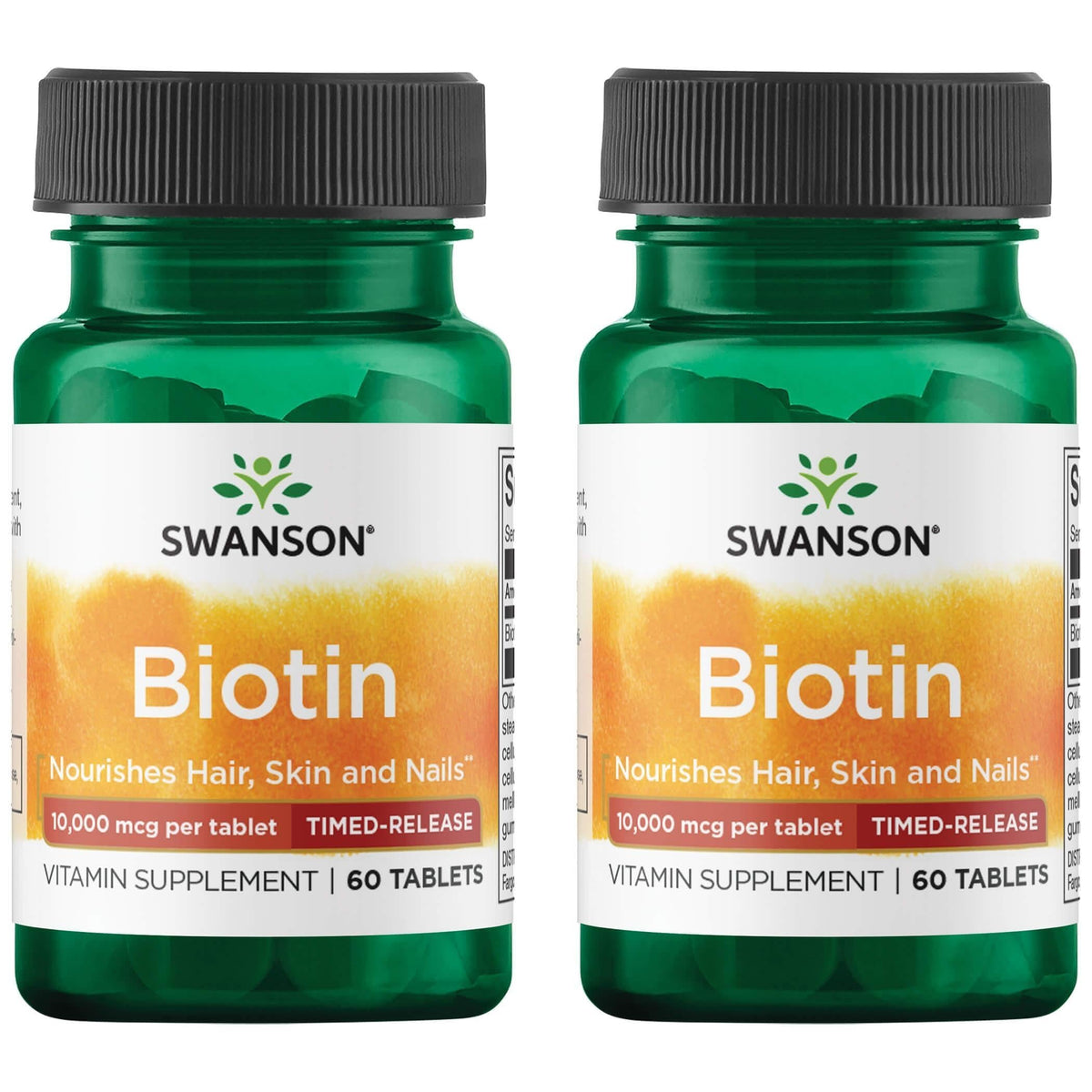 Swanson Biotin Timed-Release 10,000 mcg 60 Tabs (2 Pack) bottle label