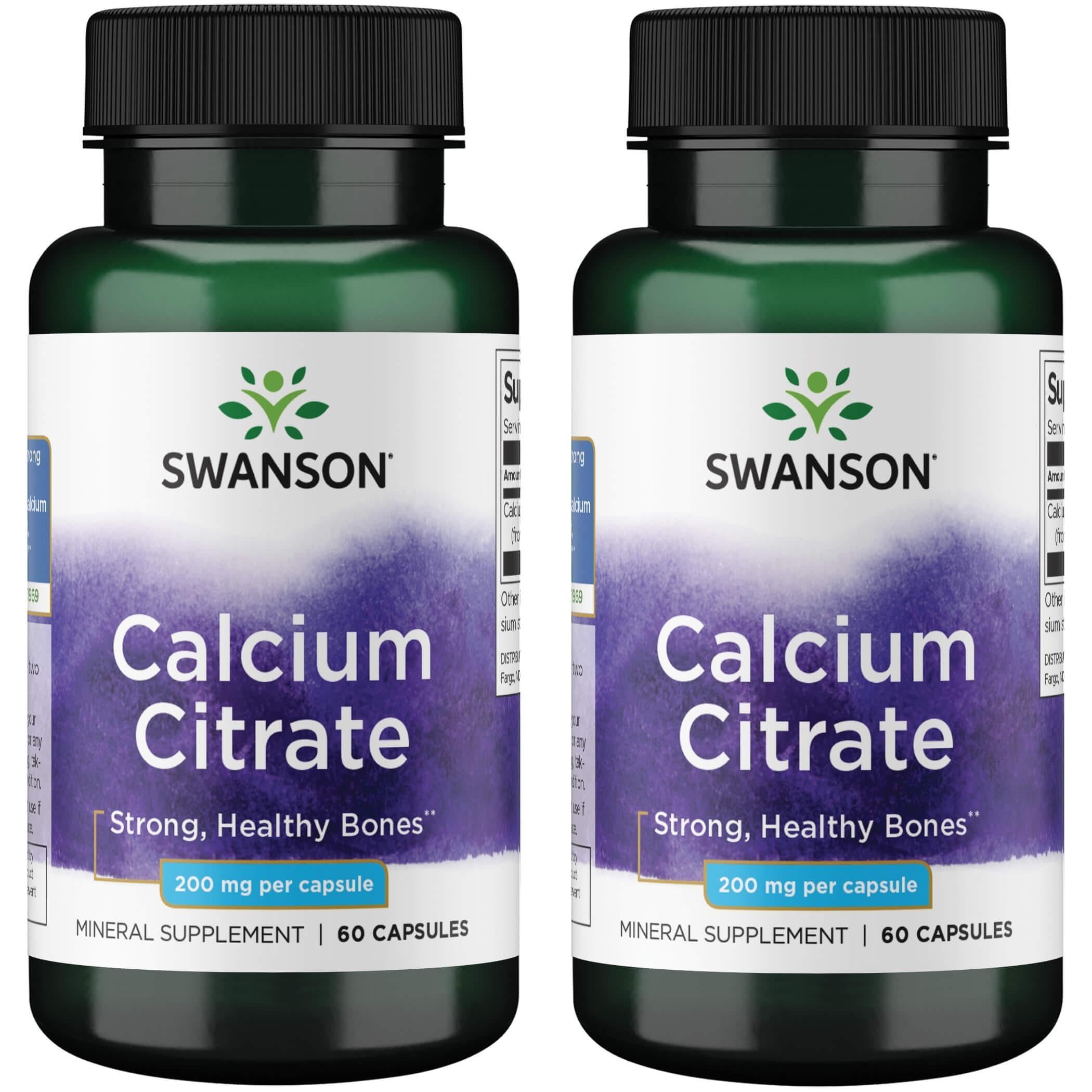 Front view of Swanson Calcium Citrate 200 mg 60 Caps (2 Pack) bottle