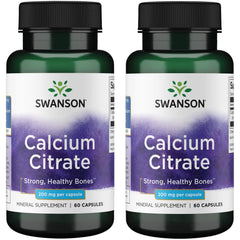 Front view of Swanson Calcium Citrate 200 mg 60 Caps (2 Pack) bottle