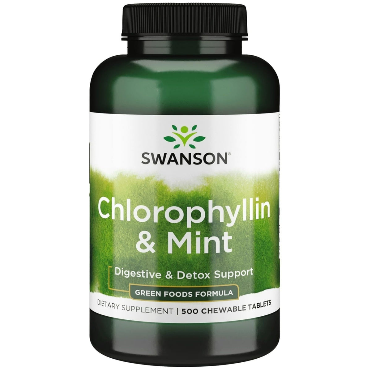 Front label of Swanson Chlorophyllin & Mint 500 Chwbls bottle