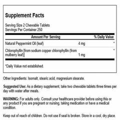Close-up of peppermint-flavored chewable tablets