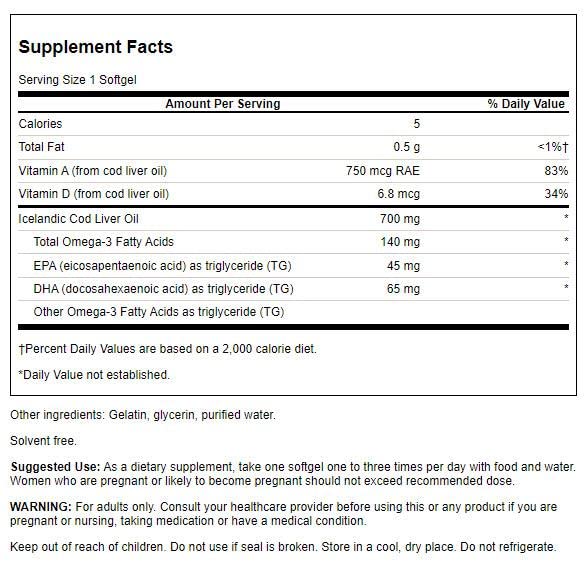 Cod liver oil DBL-Strength product label close-up