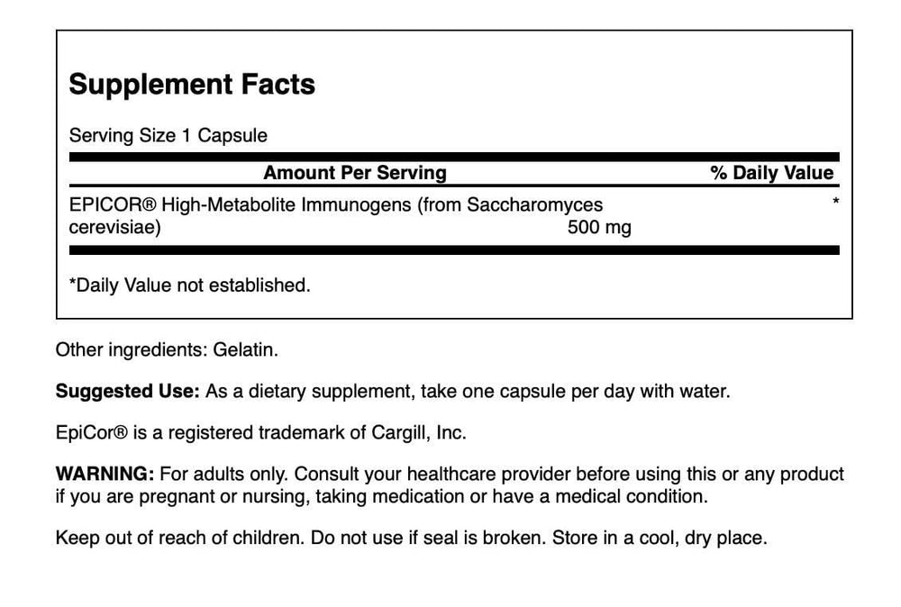 Front view of Swanson Epicor High-Metabolite Immunogens bottle with 30 capsules