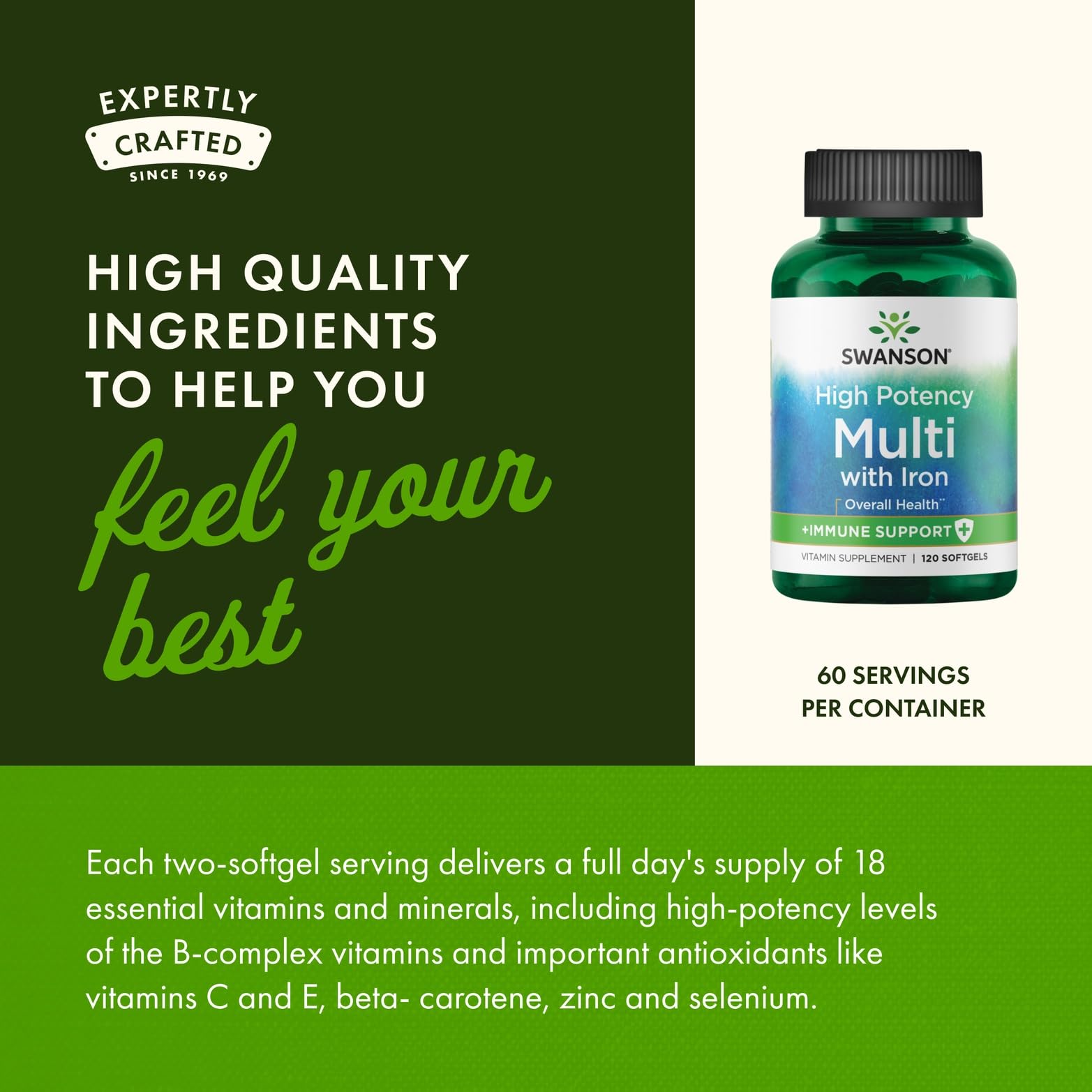 Plant-based ingredients illustration for Swanson multivitamin