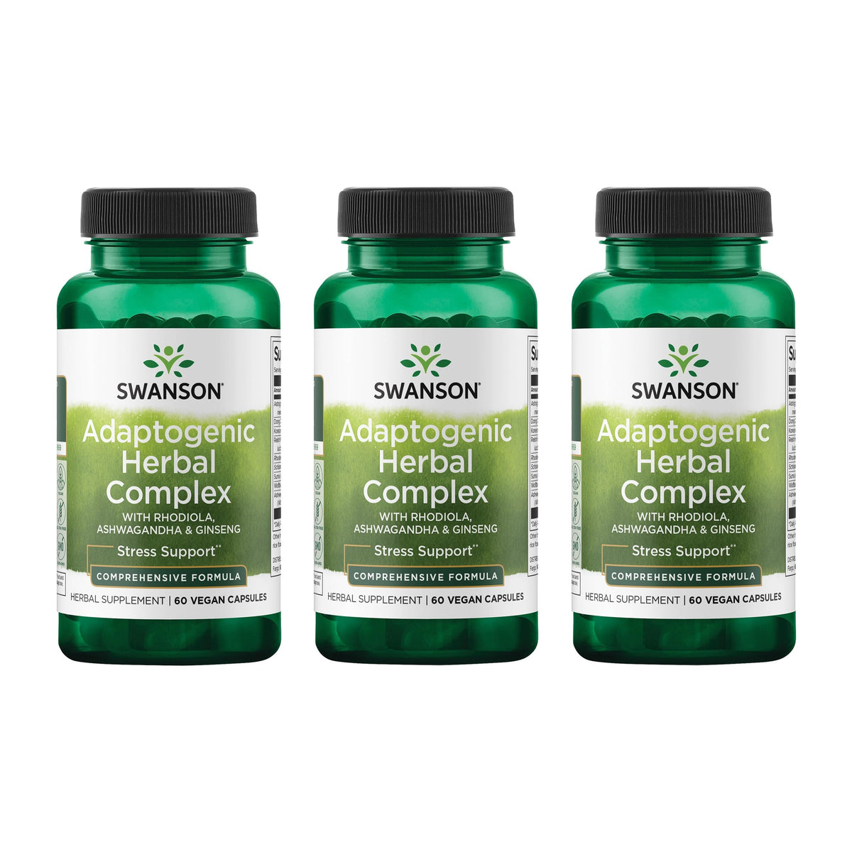 Bottle label for Swanson Rhodiola Ashwagandha Ginseng Complex