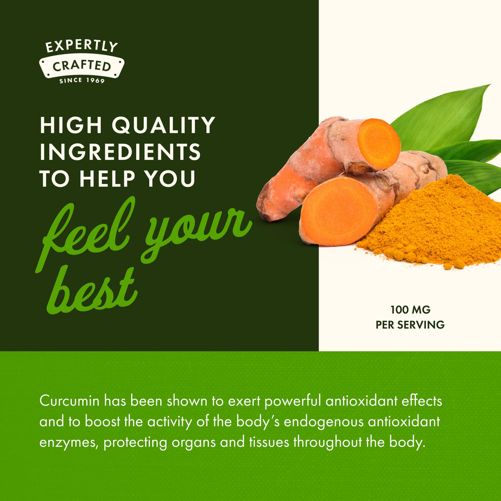 Ingredients panel showing turmeric extract per capsule