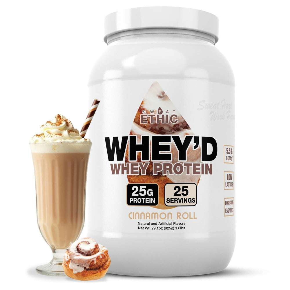 Sweat Ethic Whey'd Protein Powder jar front showcases premium post-workout protein