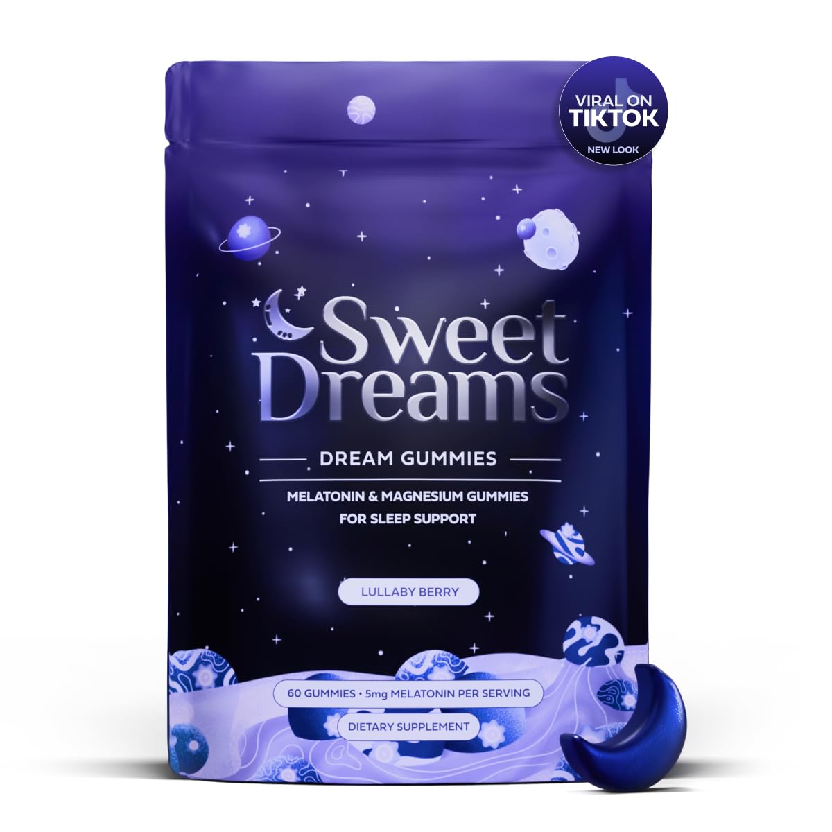 Bottle front view of SweetDreams Dream Gummies 60-count