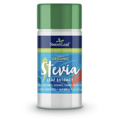 Front view of SweetLeaf Organic Stevia Powder Shaker Jar (0.9 oz).