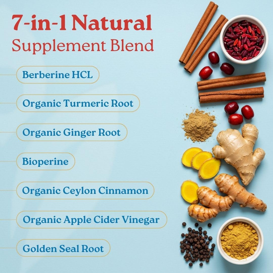 Berberine HCl 600mg with botanical ingredients illustration
