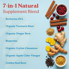 Berberine HCl 600mg with botanical ingredients illustration