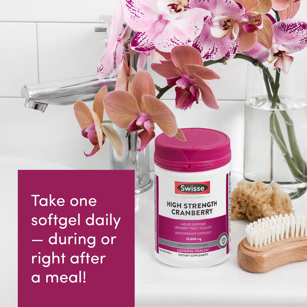 Close-up of cranberry softgel capsules