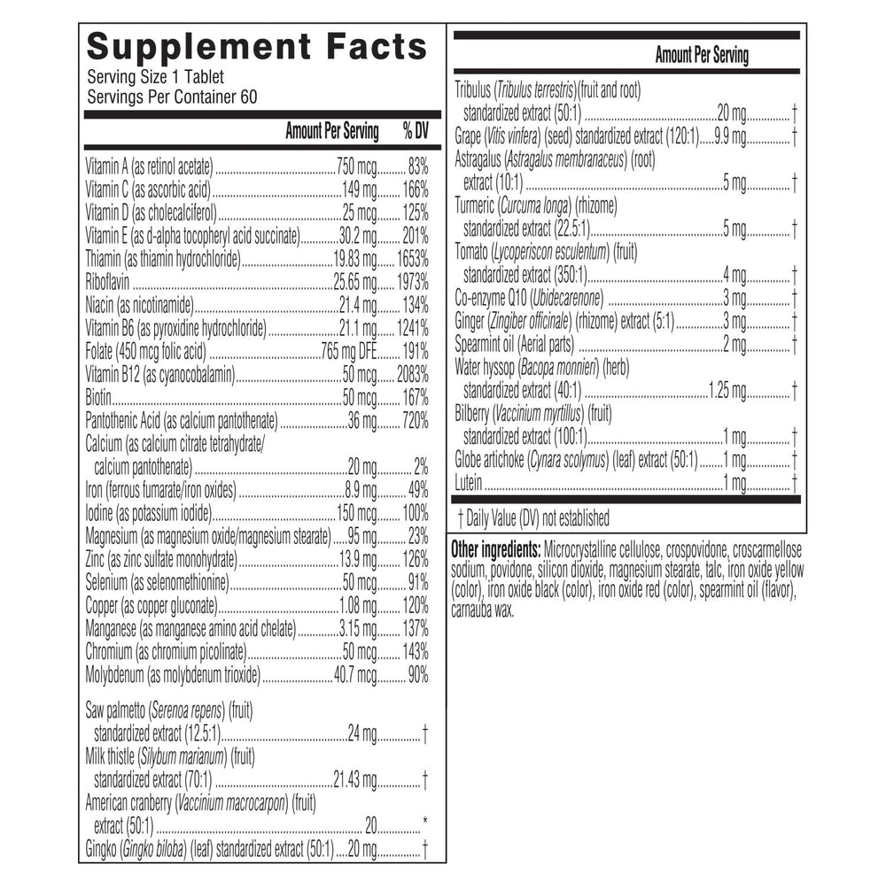 Graphic highlighting 39 vitamins, minerals, antioxidants and adaptogens