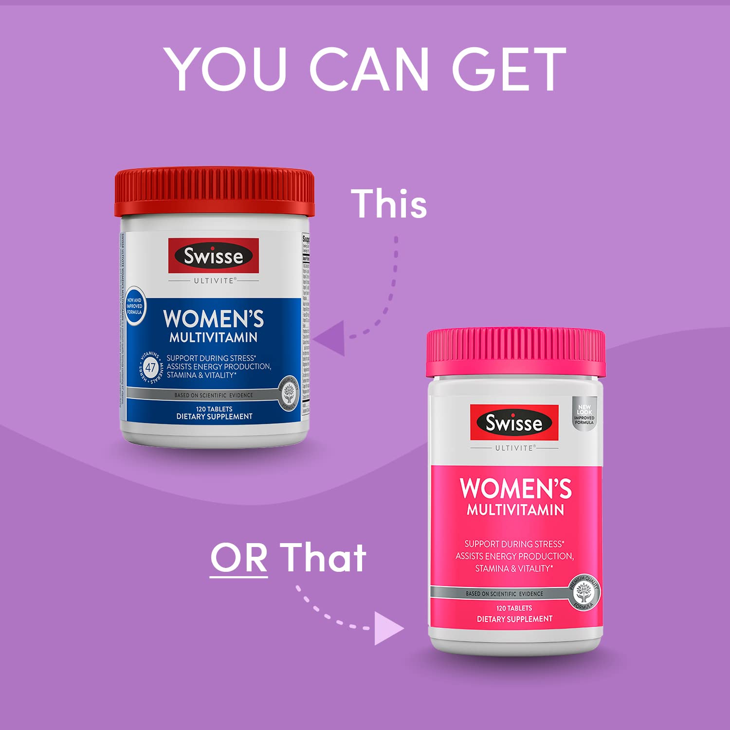 Close-up of Swisse women's multivitamin tablets