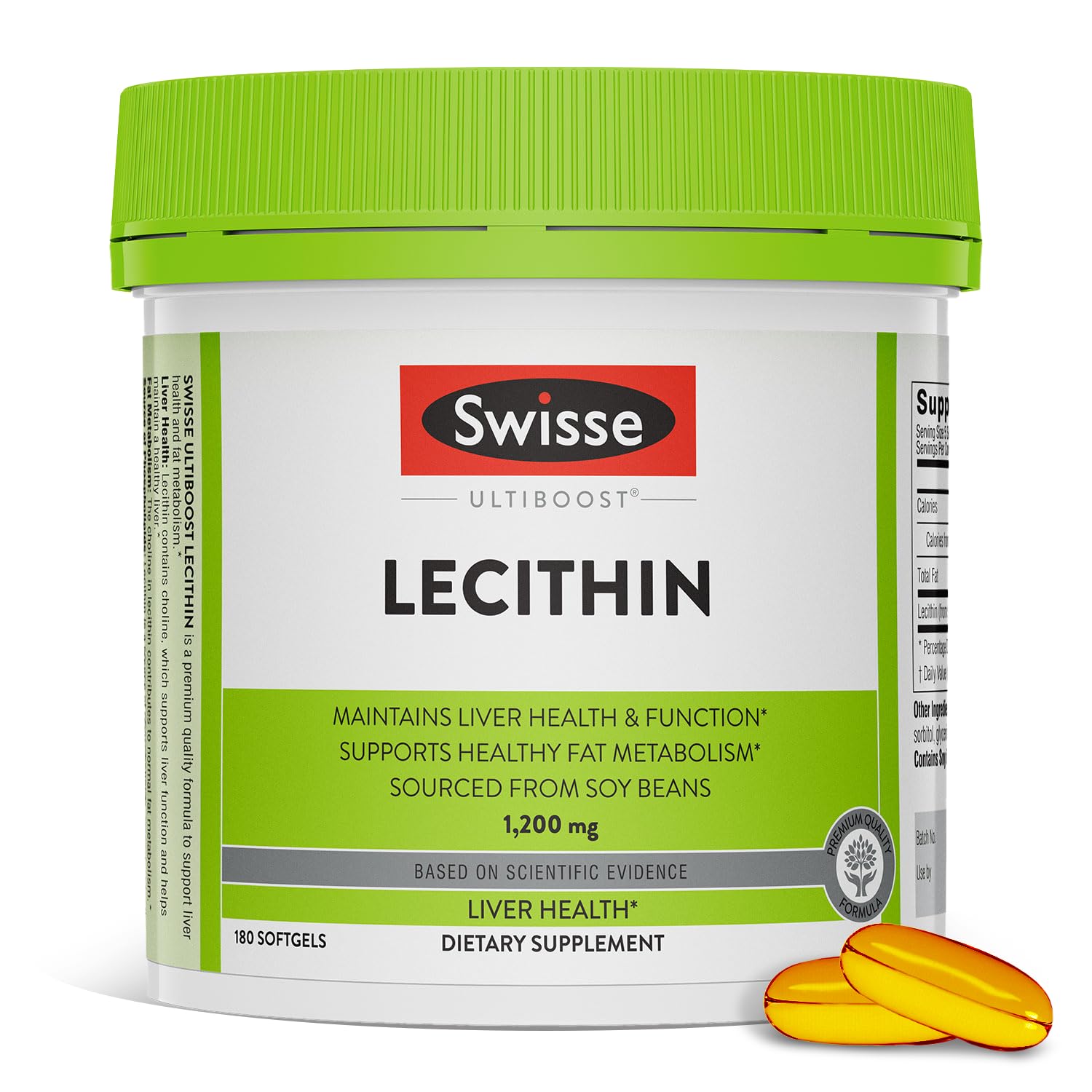 Bottle label of Swisse Soy Lecithin 1200mg Softgels