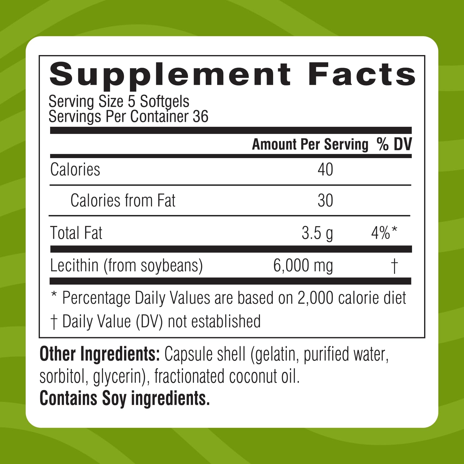 Nutrition facts panel on Swisse Lecithin bottle