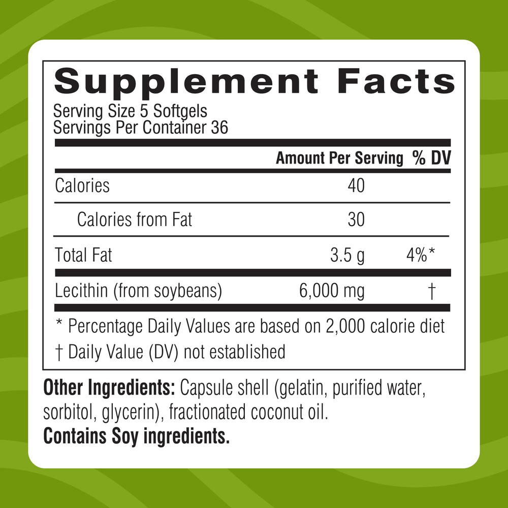 Nutrition facts panel on Swisse Lecithin bottle