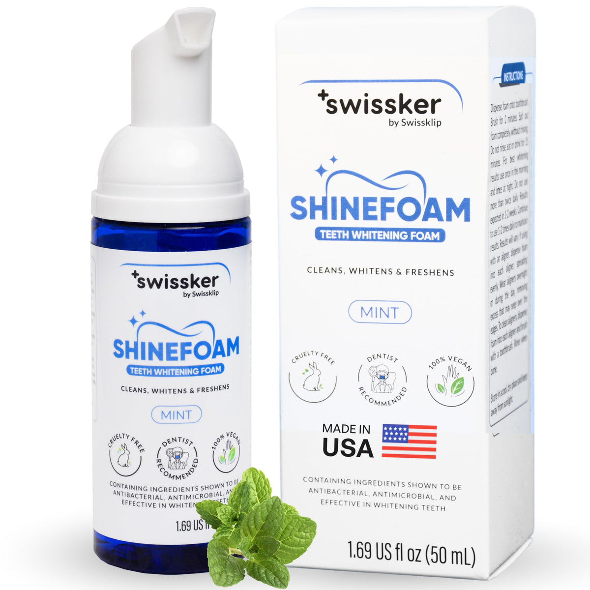 Swissklip ShineFoam bottle and mint flavor label