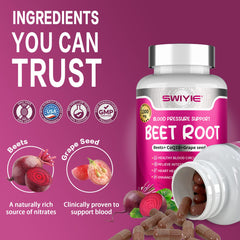 Swiyie Beet Root Capsules grape seed extract closeup with antioxidant blend