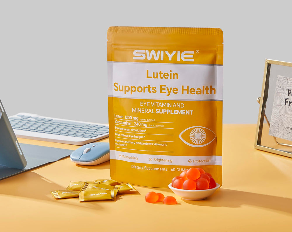 Close-up of Swiyie Lutein Gummies label