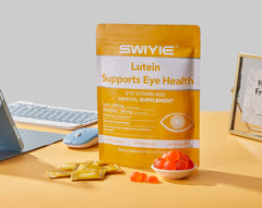 Close-up of Swiyie Lutein Gummies label