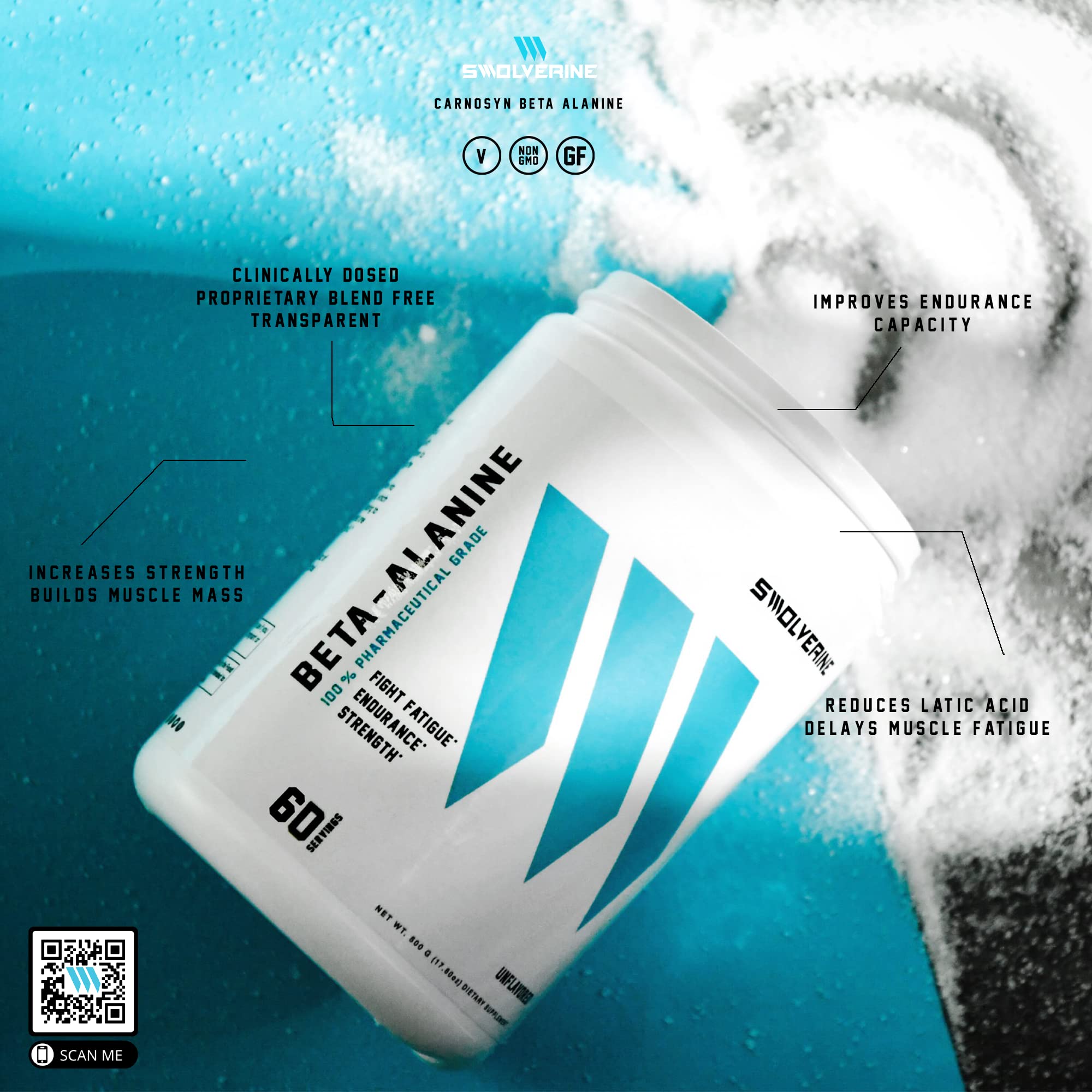 Scoop of Swolverine Beta-Alanine powder for a serving