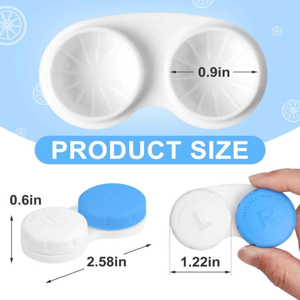 Close up of L and R labeled contact lens cases in bright colors