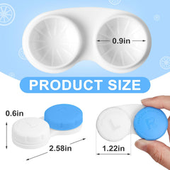 Close up of L and R labeled contact lens cases in bright colors