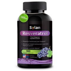 Front view of SYLAN Trans Resveratrol bottle with label