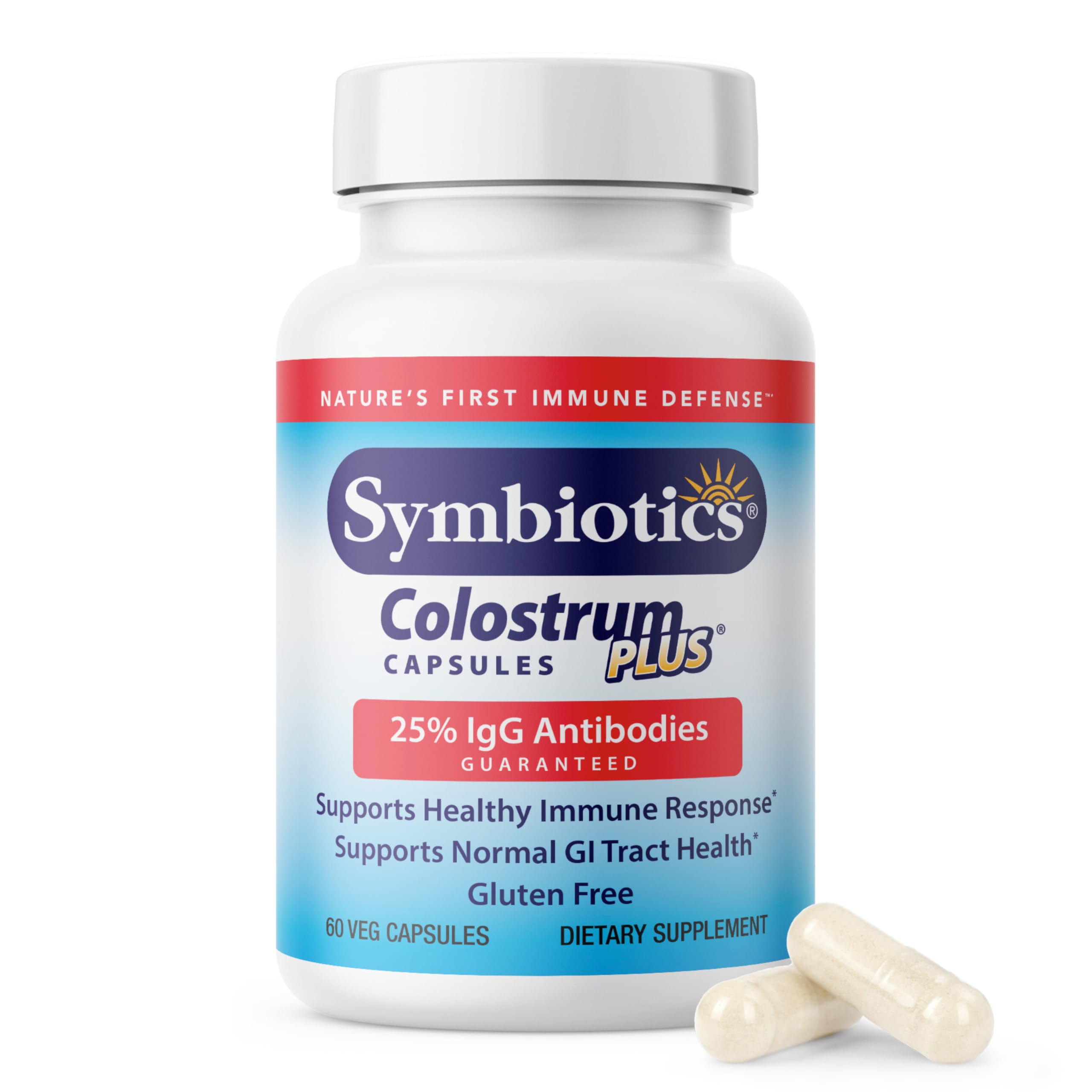 Bottle of Symbiotics Colostrum 60-count vegetable capsules