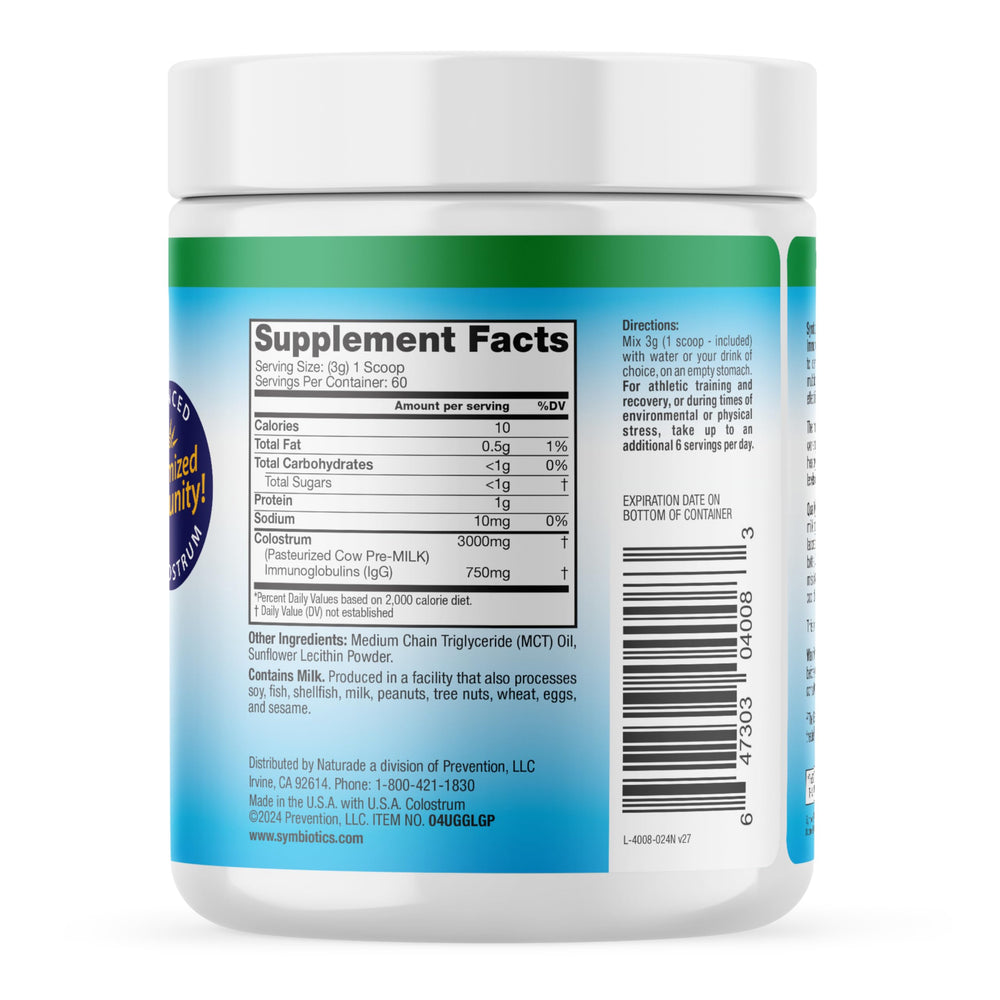 Illustration of immunity and gut health benefits of Symbiotics Colostrum Plus Powder