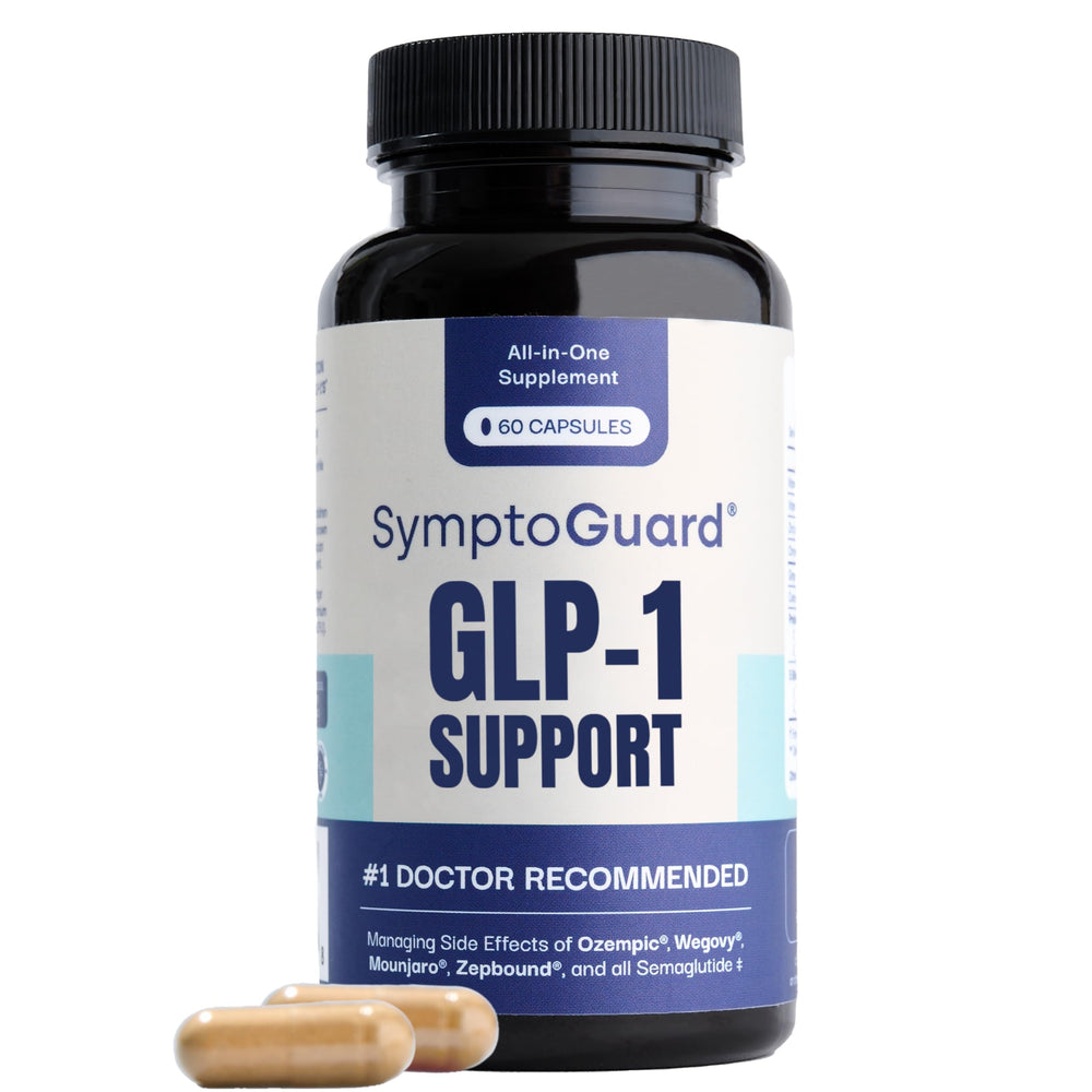 Bottle of SymptoGuard GLP-1 supplement with 60 capsules