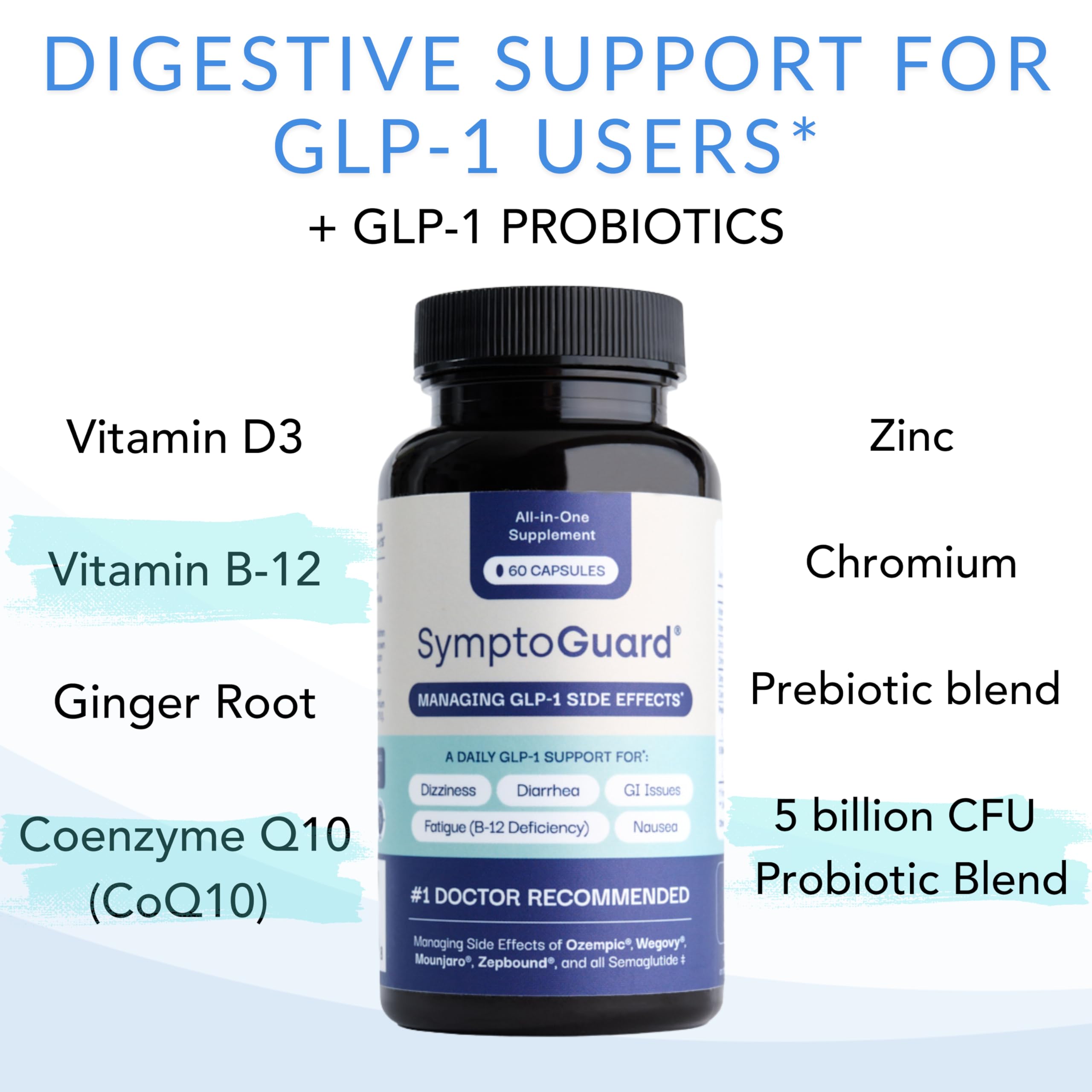 Close-up of SymptoGuard packaging highlighting digestive comfort benefits