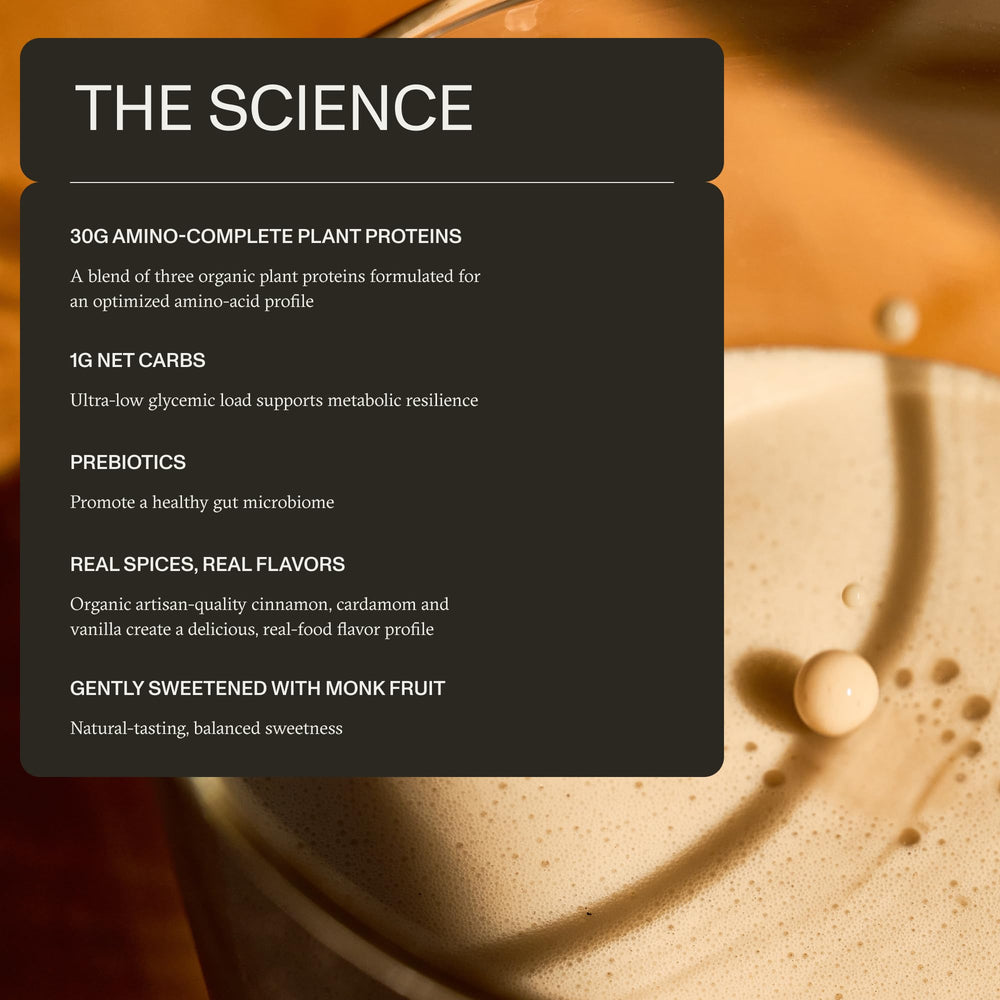 Synchro Genesis vanilla-spice shake being poured demonstrates delicious, low-sugar option.