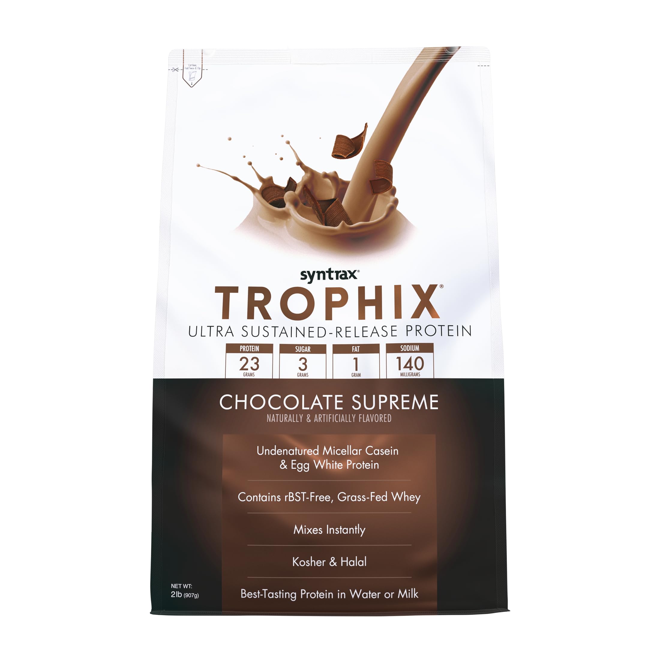 Syntrax Trophix chocolate bottle front view for quick flavor recognition.