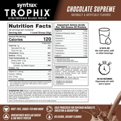 Syntrax Trophix chocolate scoop ready to mix for versatile use.