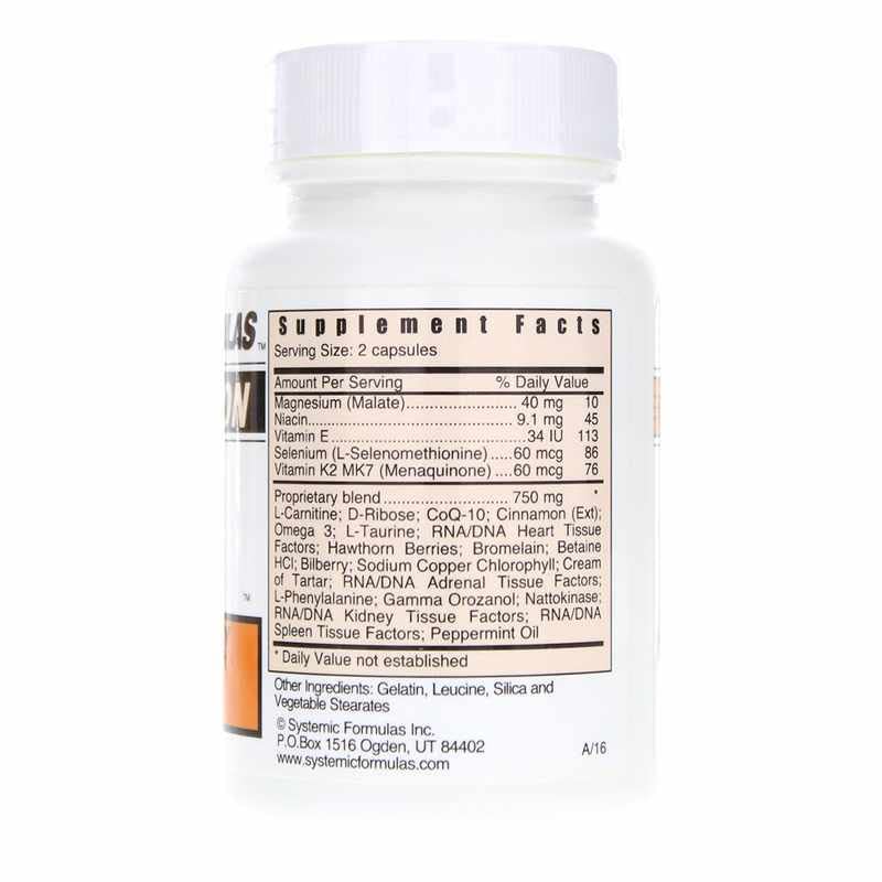 Close-up of Systemic Formulas #48 Hq Heart Energy label