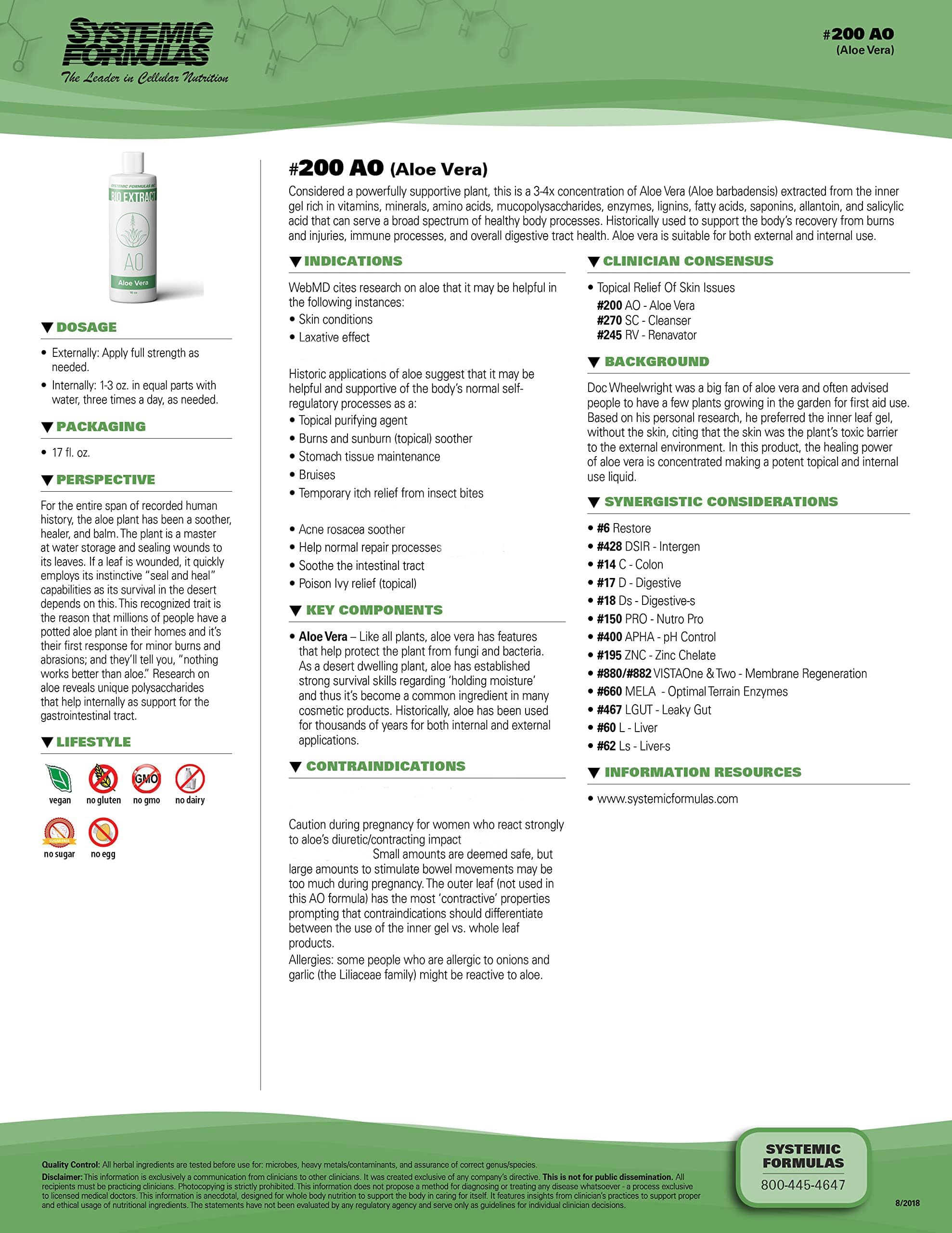 Close-up of Aloe Vera BioExtract #200 inner gel concentration label