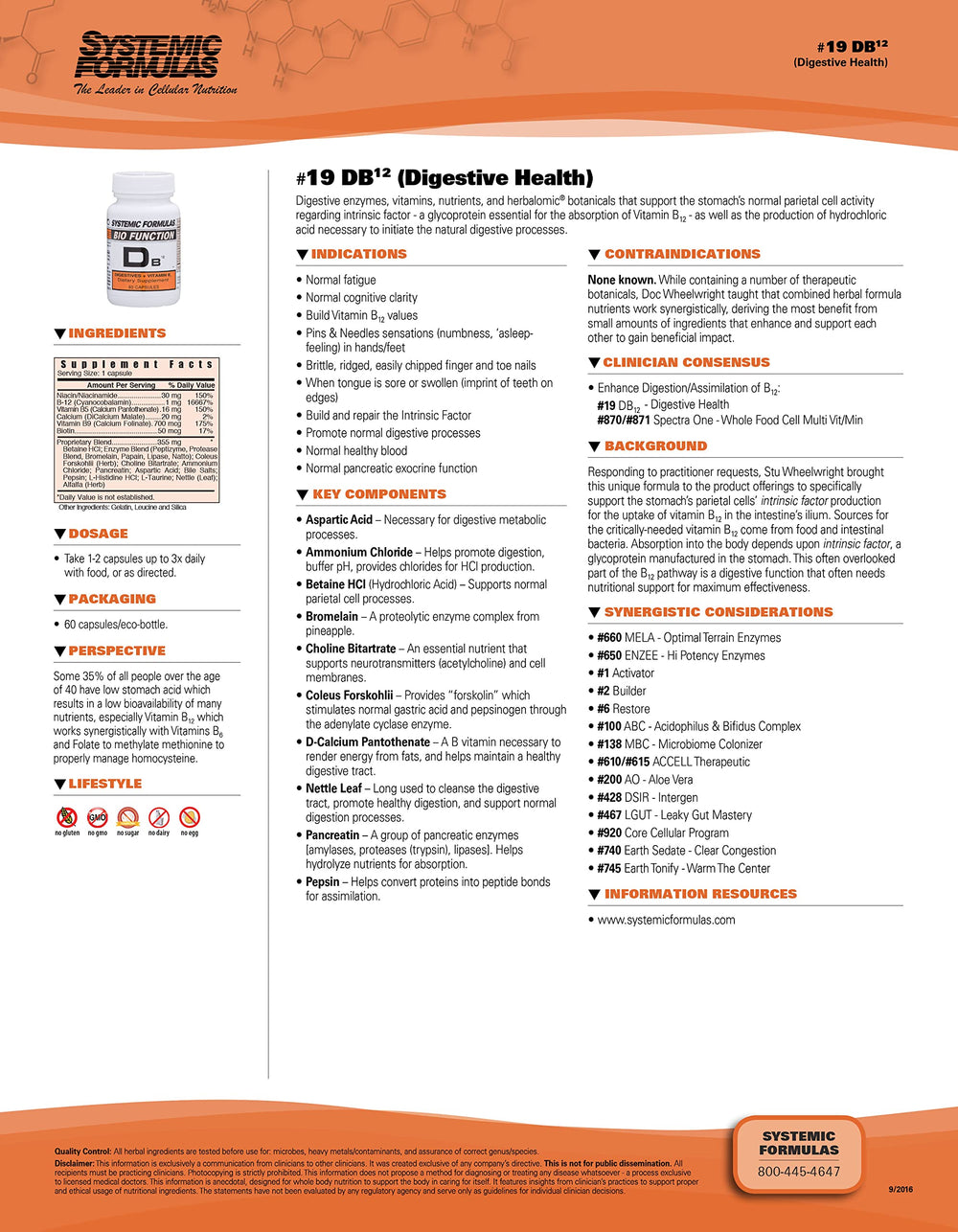 Systemic Formulas DB12 Digest VIT. B12 packaging label