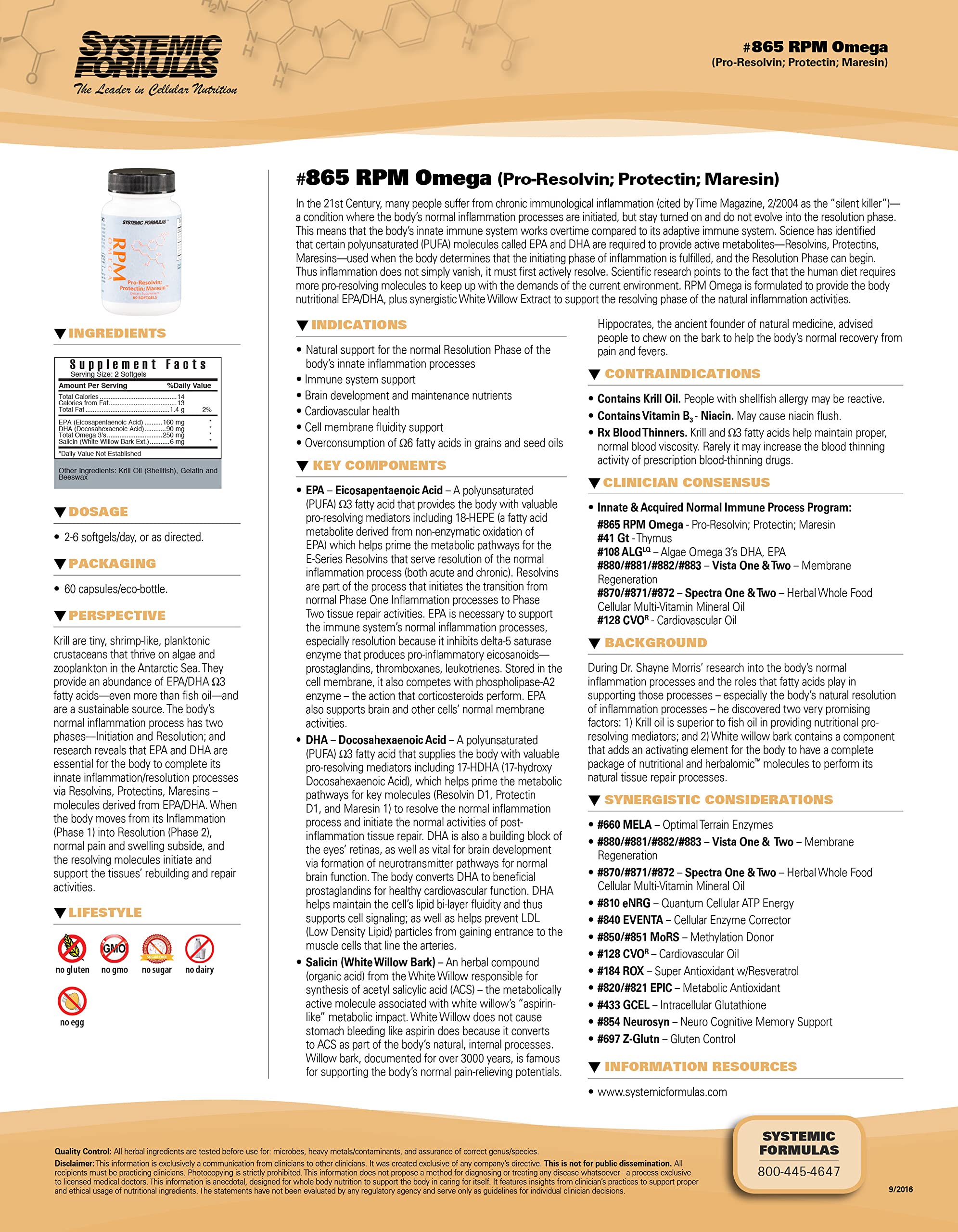 Front view of Systemic Formulas RPM Pre-Resolvin Protectin Maresin bottle