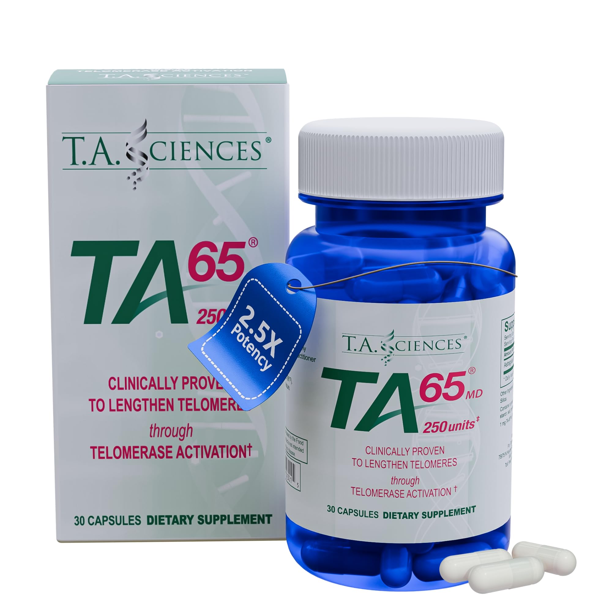 TA-65 Telomere Activation Supplement bottle with label