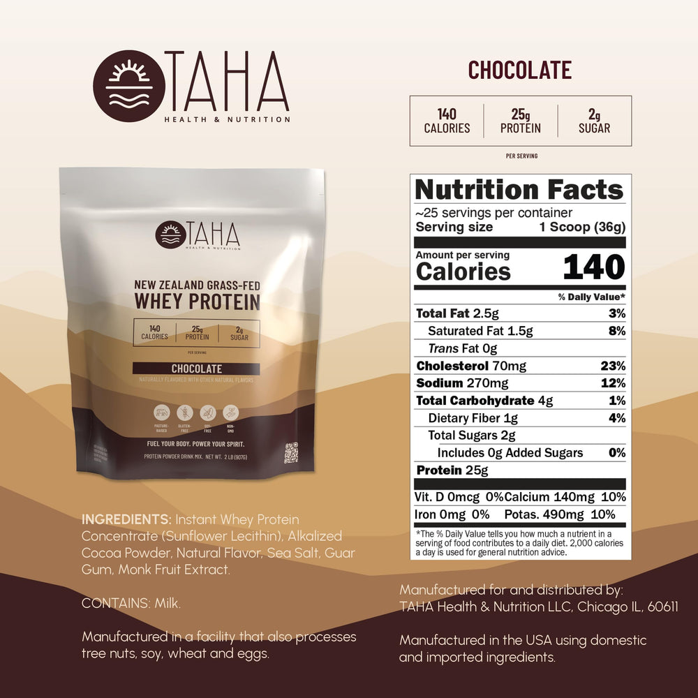 Taha Health and Nutrition chocolate whey protein shaker with creamy shake fueling workouts.