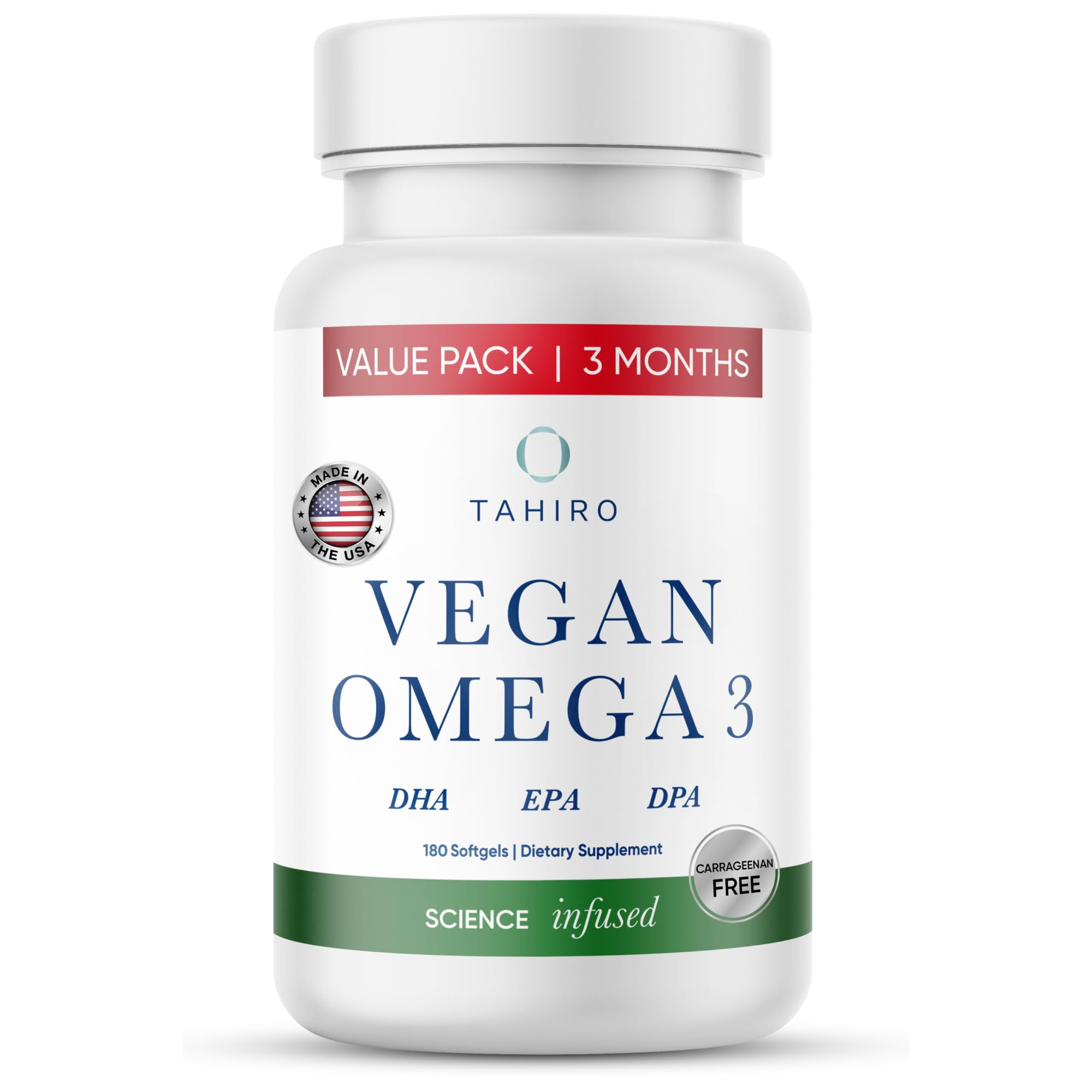 TAHIRO Vegan Omega-3 Softgels bottle front 1000mg